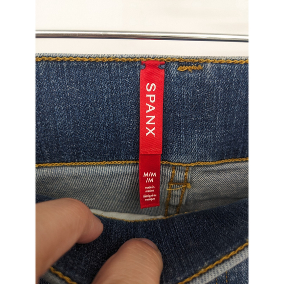 Spanx Jeans Womens Medium Blue Seamed Front Wide Leg Denim Stretch Pants Comfort - Picture 7 of 12